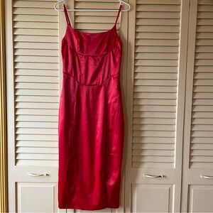 Satin Scoop Neck Dress with High Slit